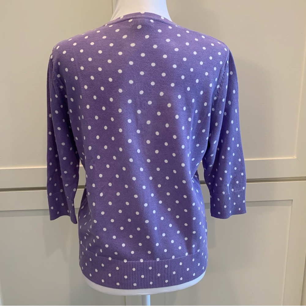 Croft & Barrow 3/4 sleeve purple polka dot cardigan sweater.  Size PM.  EUC. - Picture 2 of 4